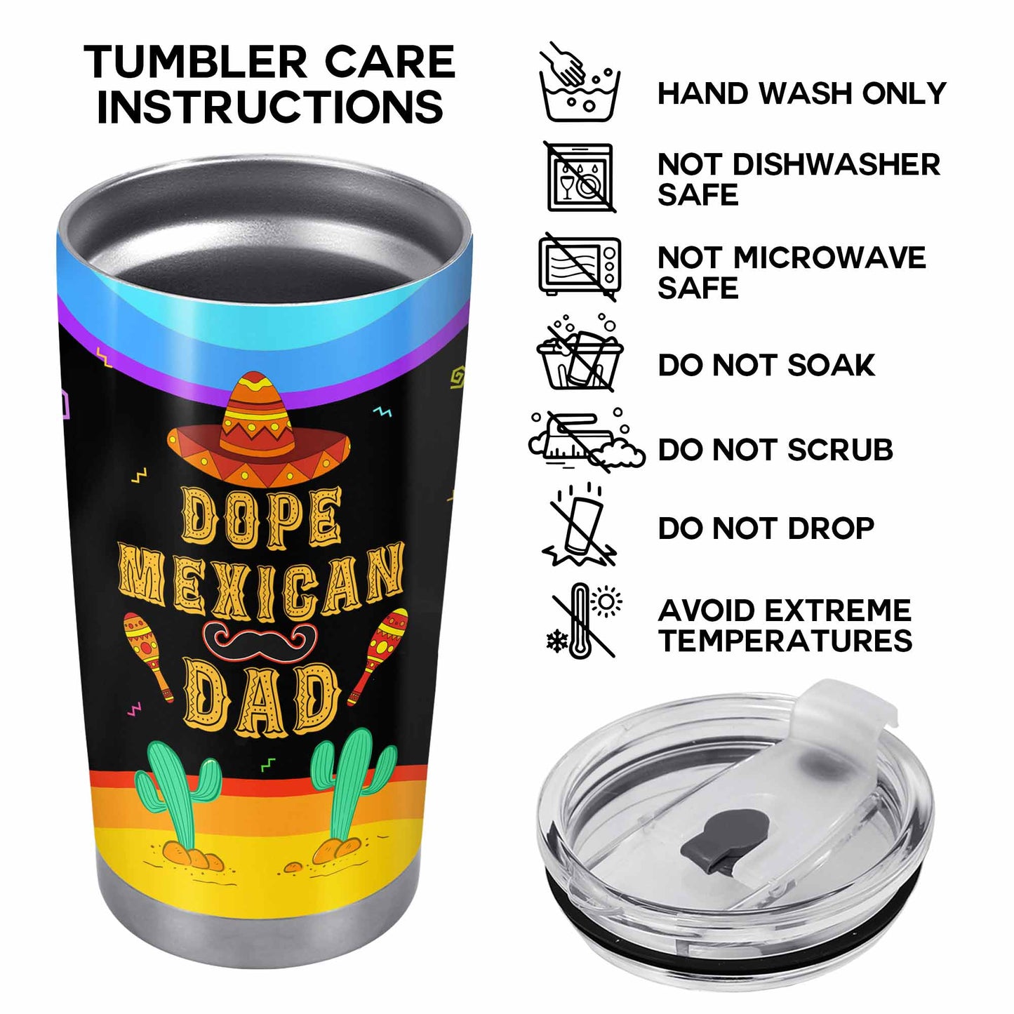 Dope Mexican Dad - Vaso personalizado de acero inoxidable de 20 oz - TB_FM10