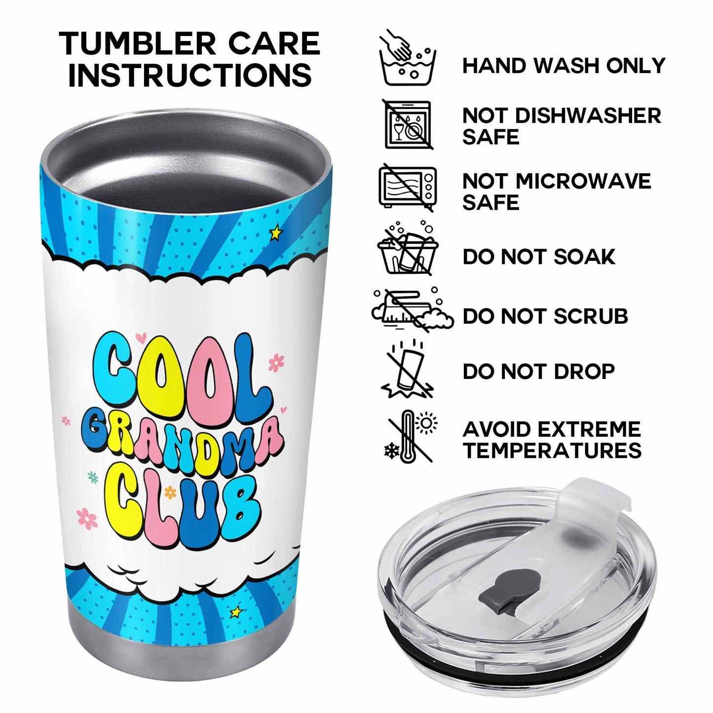 Cool Grandma Club - Vaso de acero inoxidable personalizado de 20 oz - TB_FM13