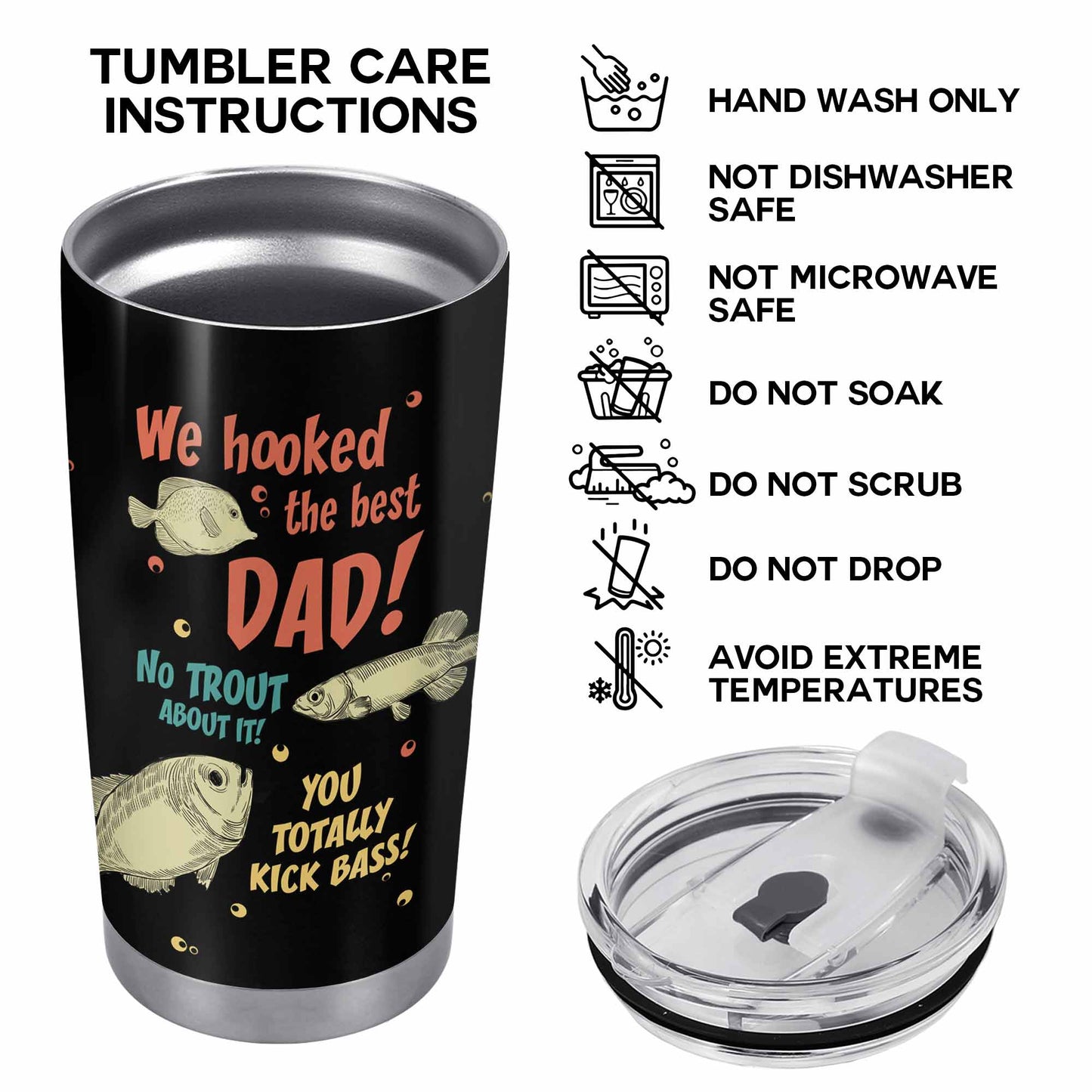 We Hooked The Best Dad - Vaso de acero inoxidable personalizado de 20 oz - TB_FM20