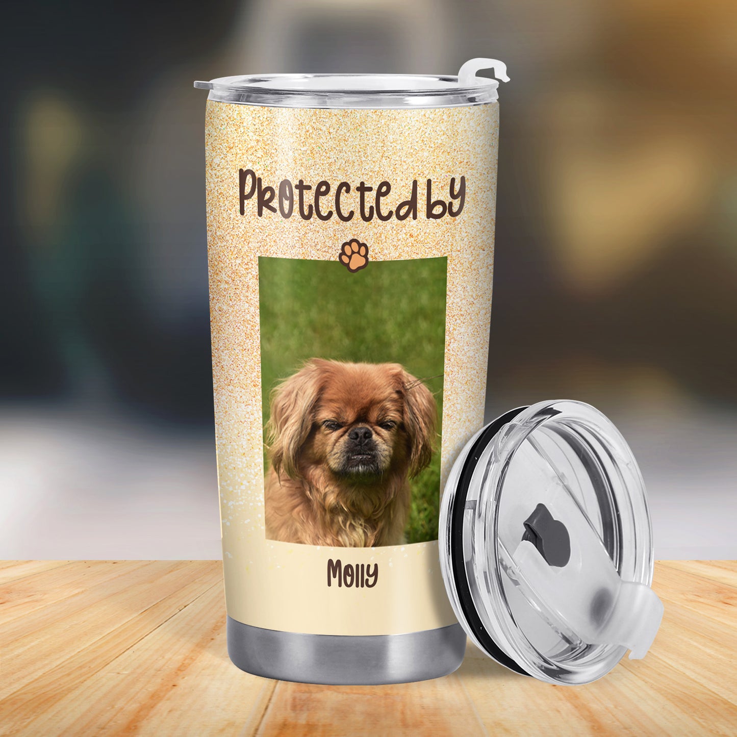 Protegido por el nombre de tu mascota - Vaso de acero inoxidable personalizado de 20 oz y 30 oz - TB_LL10