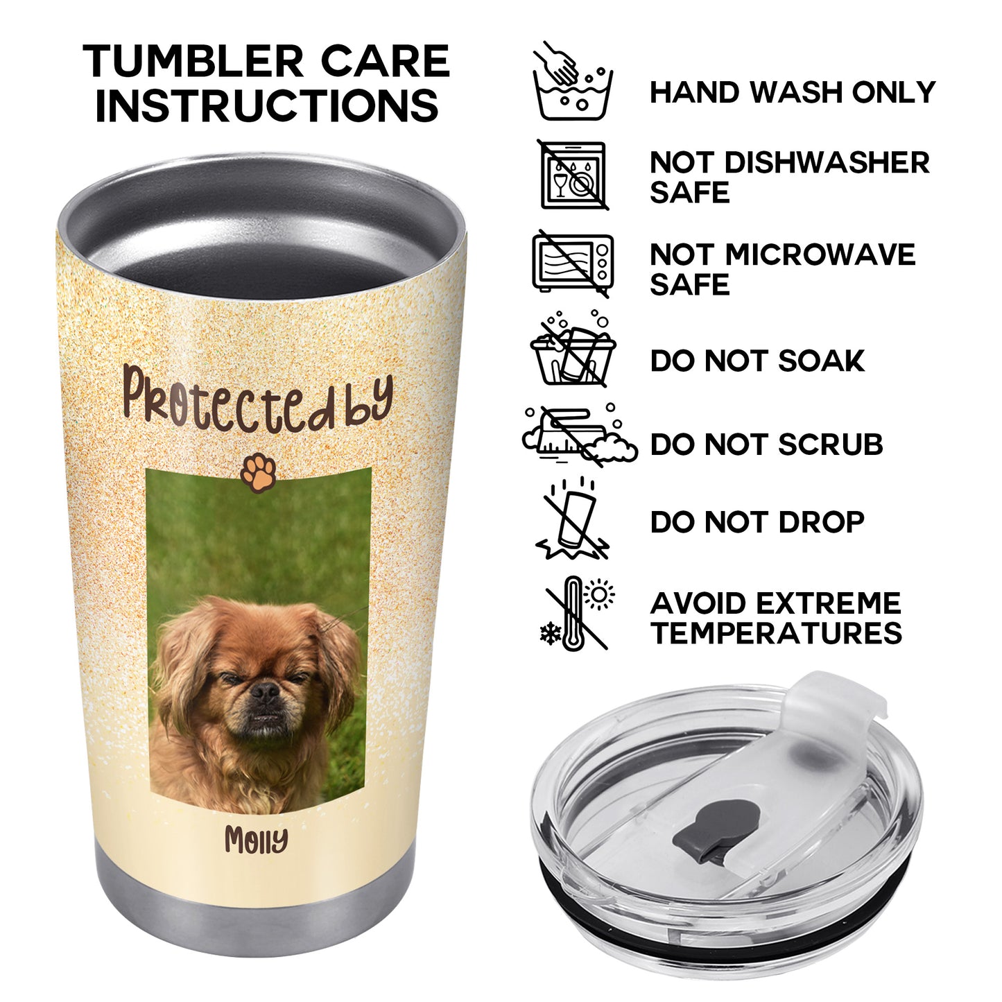 Protegido por el nombre de tu mascota - Vaso de acero inoxidable personalizado de 20 oz y 30 oz - TB_LL10