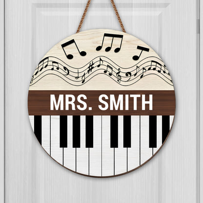Customizable Wood Sign With Piano Keys And Musical Notes