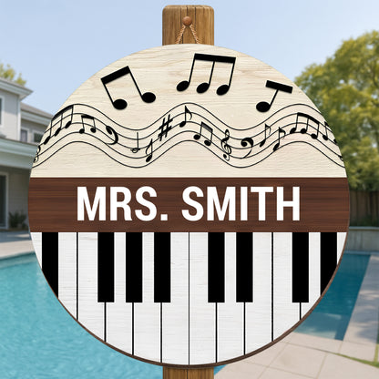Customizable Wood Sign With Piano Keys And Musical Notes