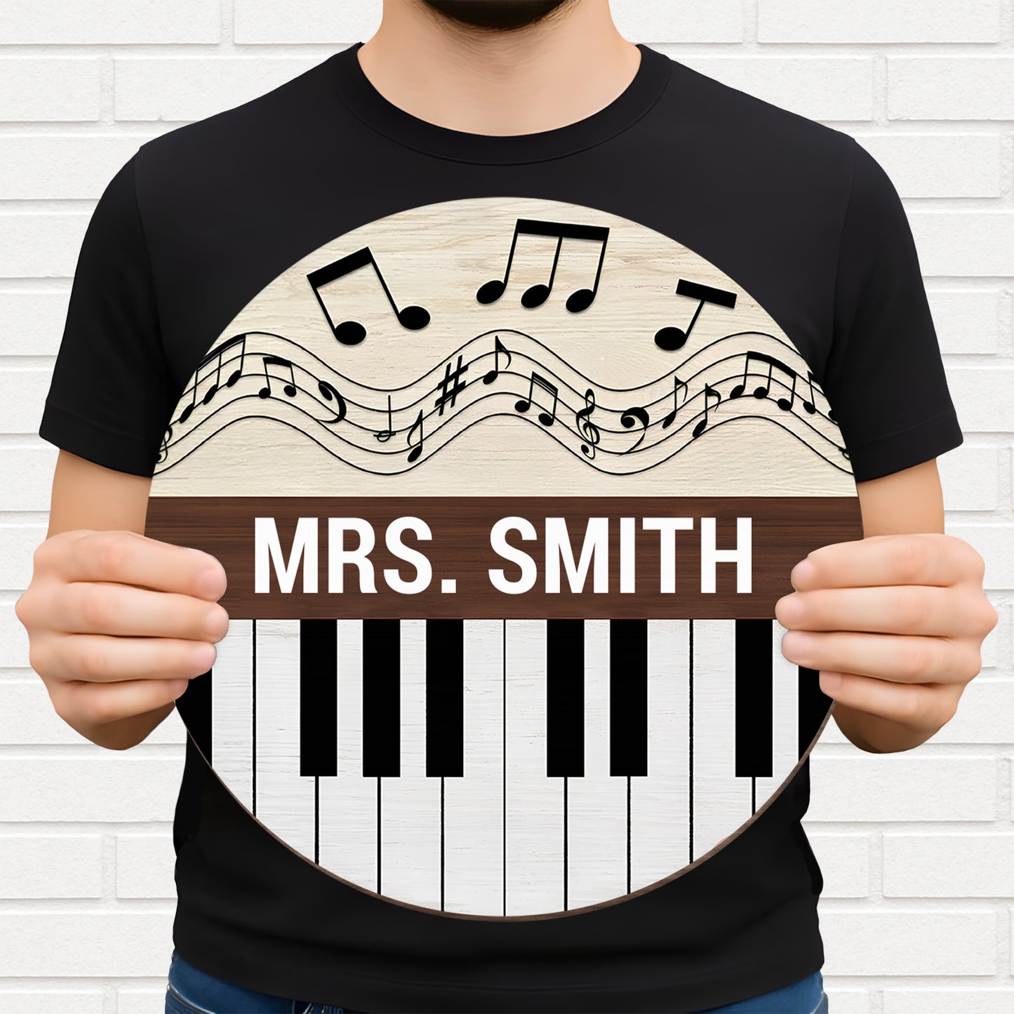 Customizable Wood Sign With Piano Keys And Musical Notes