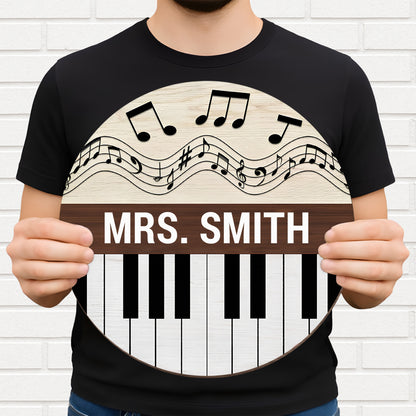 Customizable Wood Sign With Piano Keys And Musical Notes