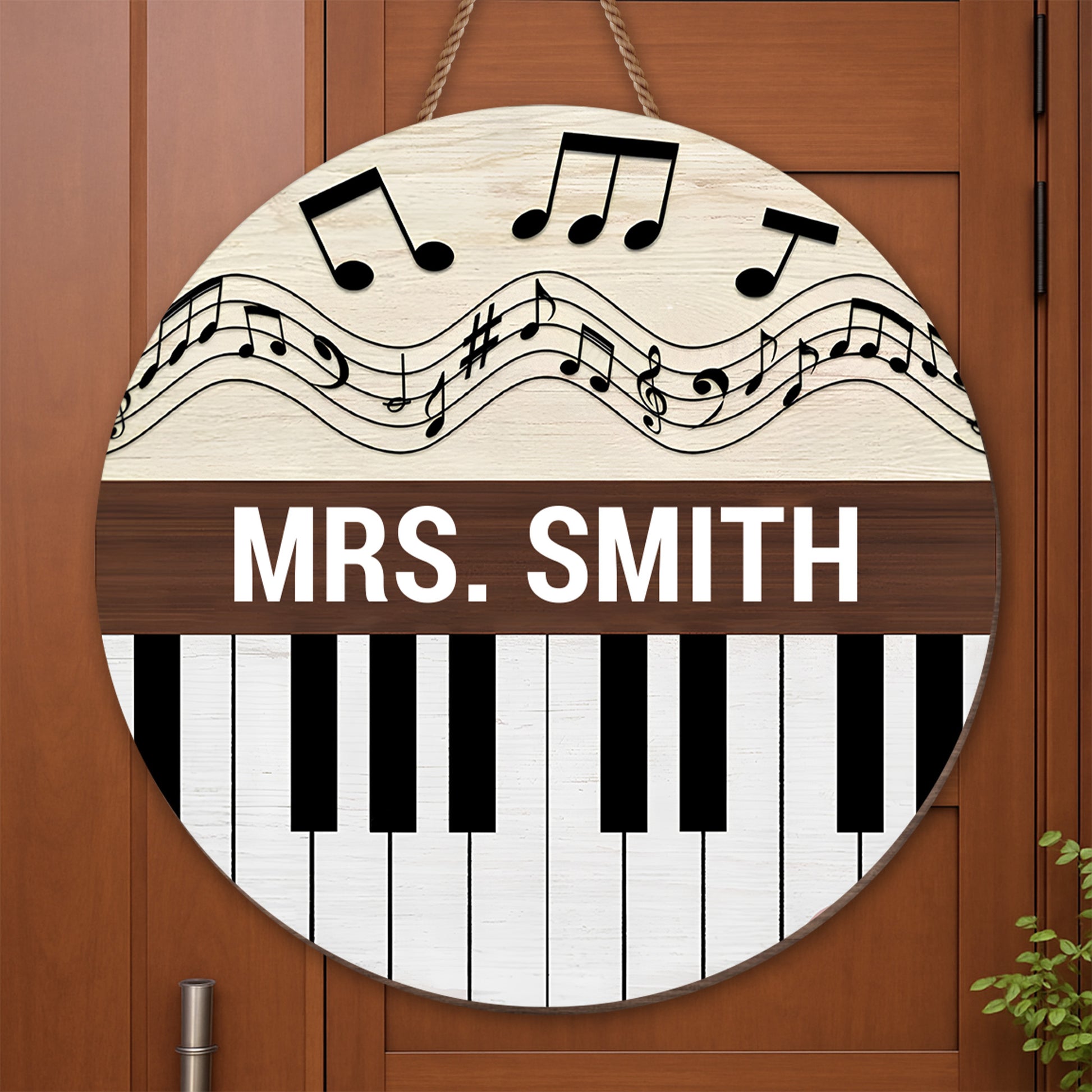 Customizable Wood Sign With Piano Keys And Musical Notes