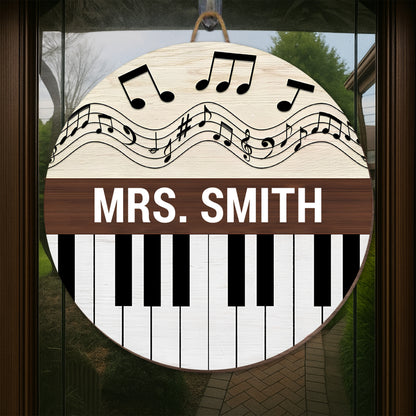 Customizable Wood Sign With Piano Keys And Musical Notes