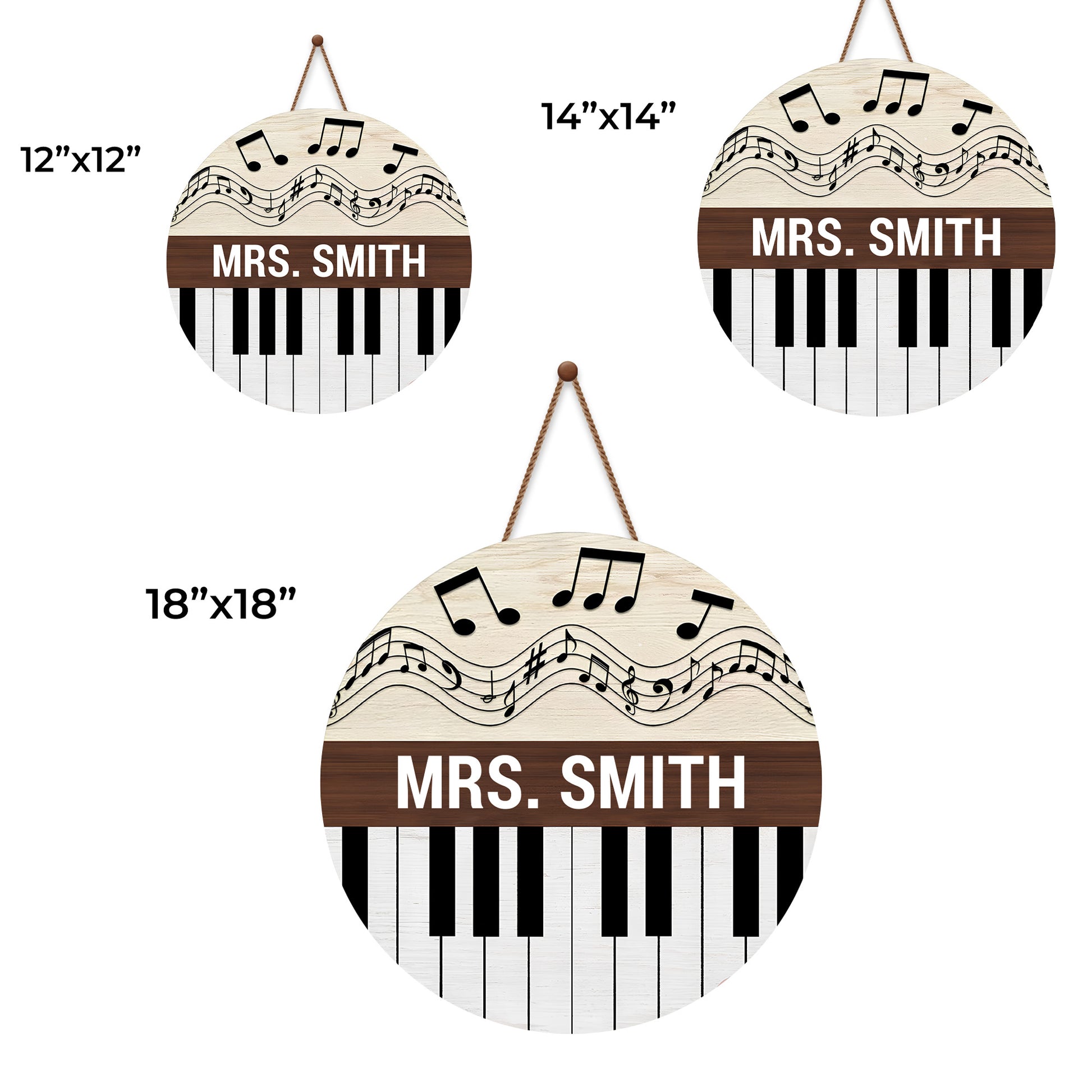Customizable Wood Sign With Piano Keys And Musical Notes