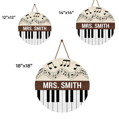 Customizable Wood Sign With Piano Keys And Musical Notes