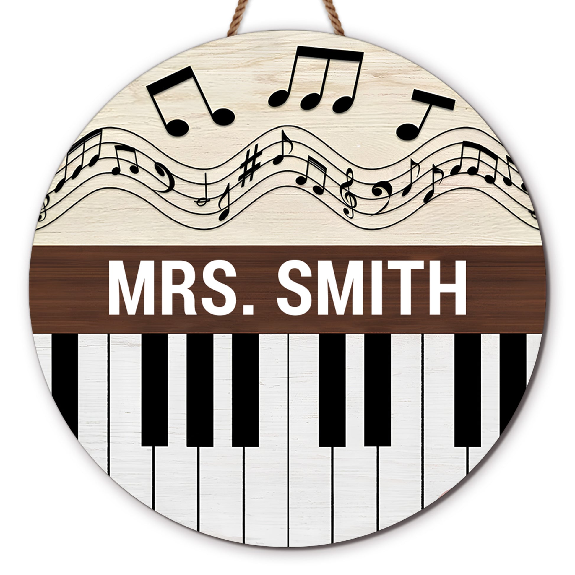 Customizable Wood Sign With Piano Keys And Musical Notes