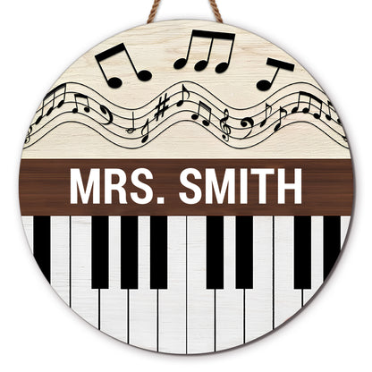 Customizable Wood Sign With Piano Keys And Musical Notes