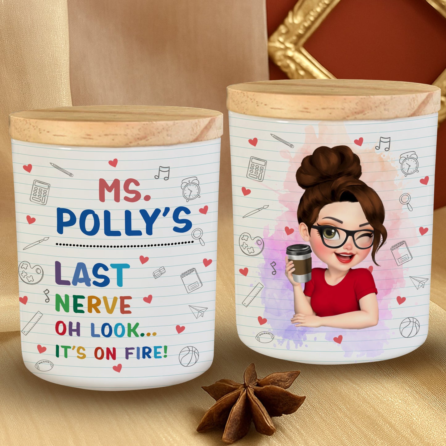 Ms Polly's Last Nerve, School-Themed Glass Jar