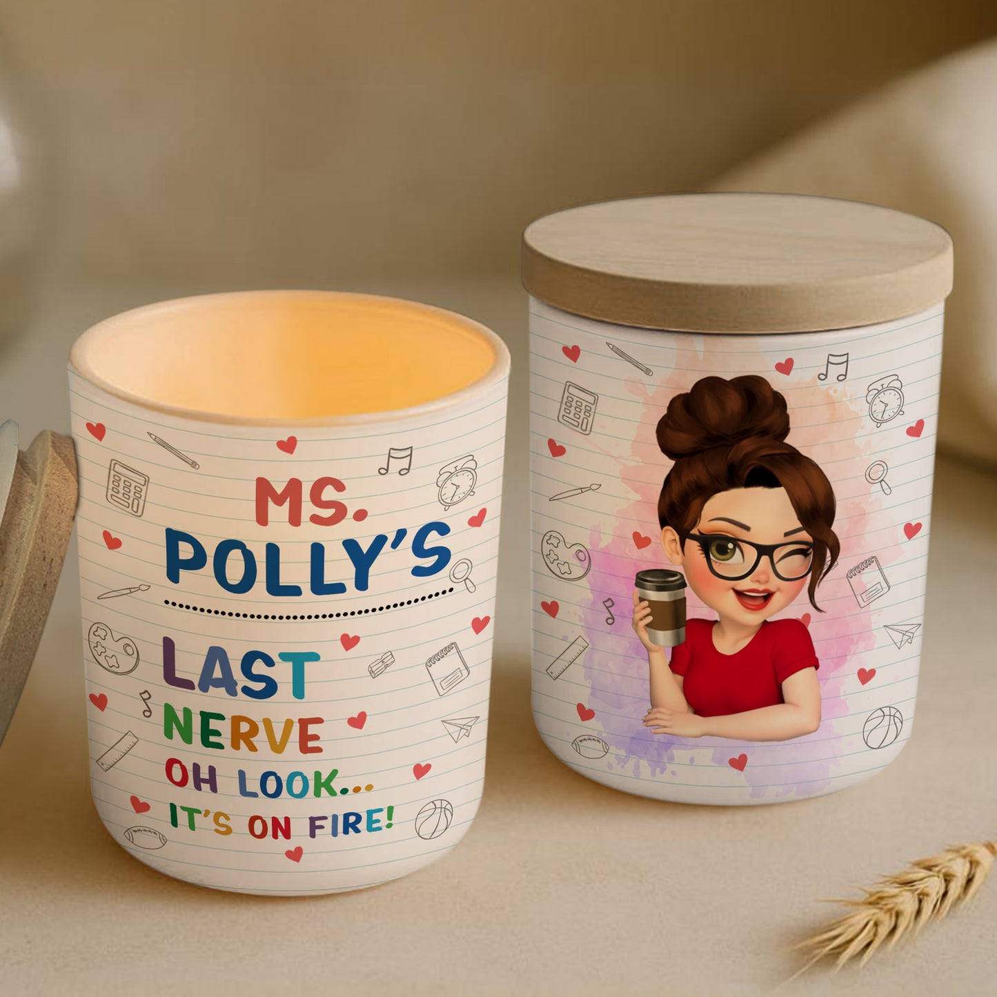 Ms Polly's Last Nerve, School-Themed Glass Jar