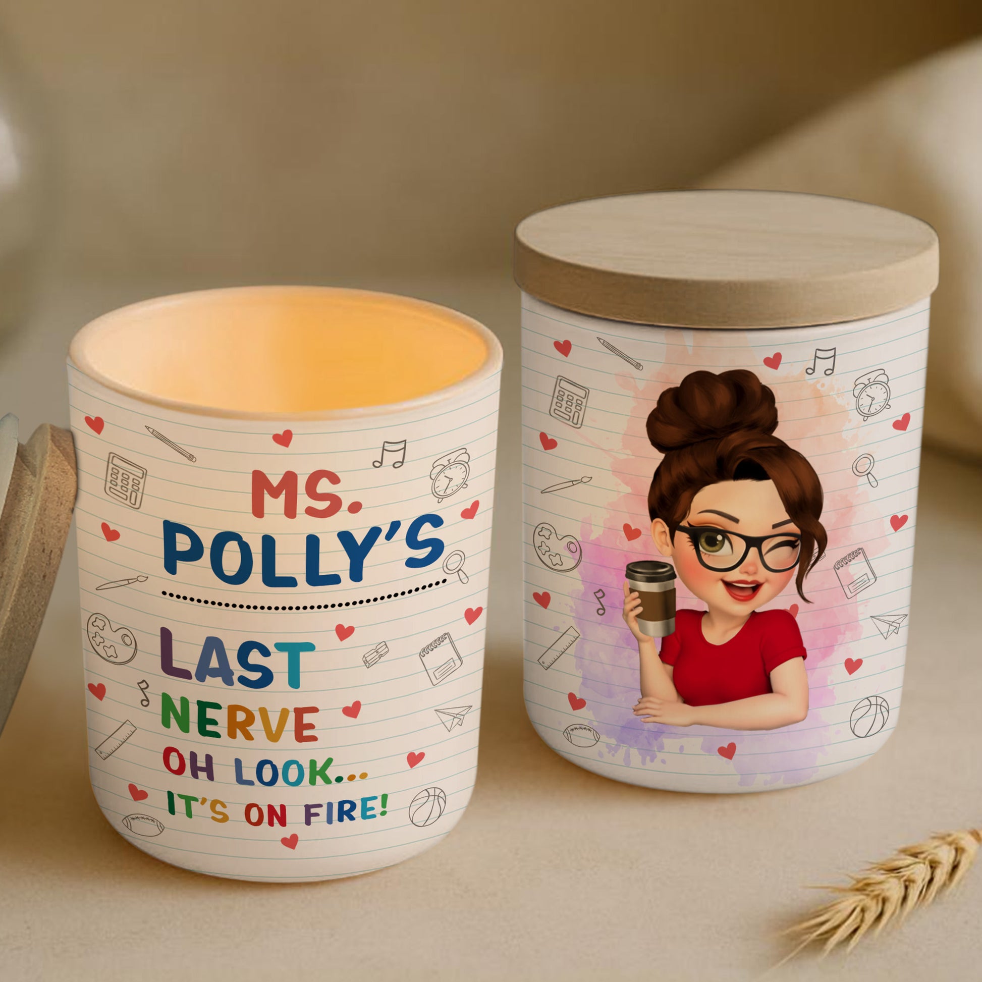 Ms Polly's Last Nerve, School-Themed Glass Jar