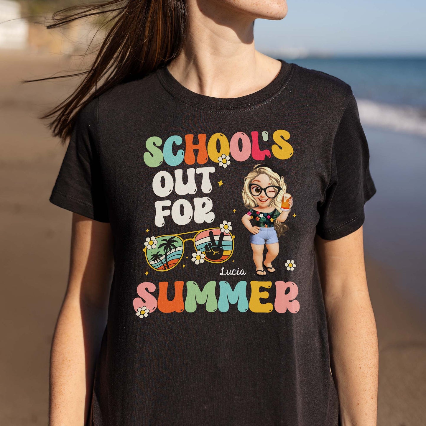 School's Out For Summer With Cartoon and Palm Trees