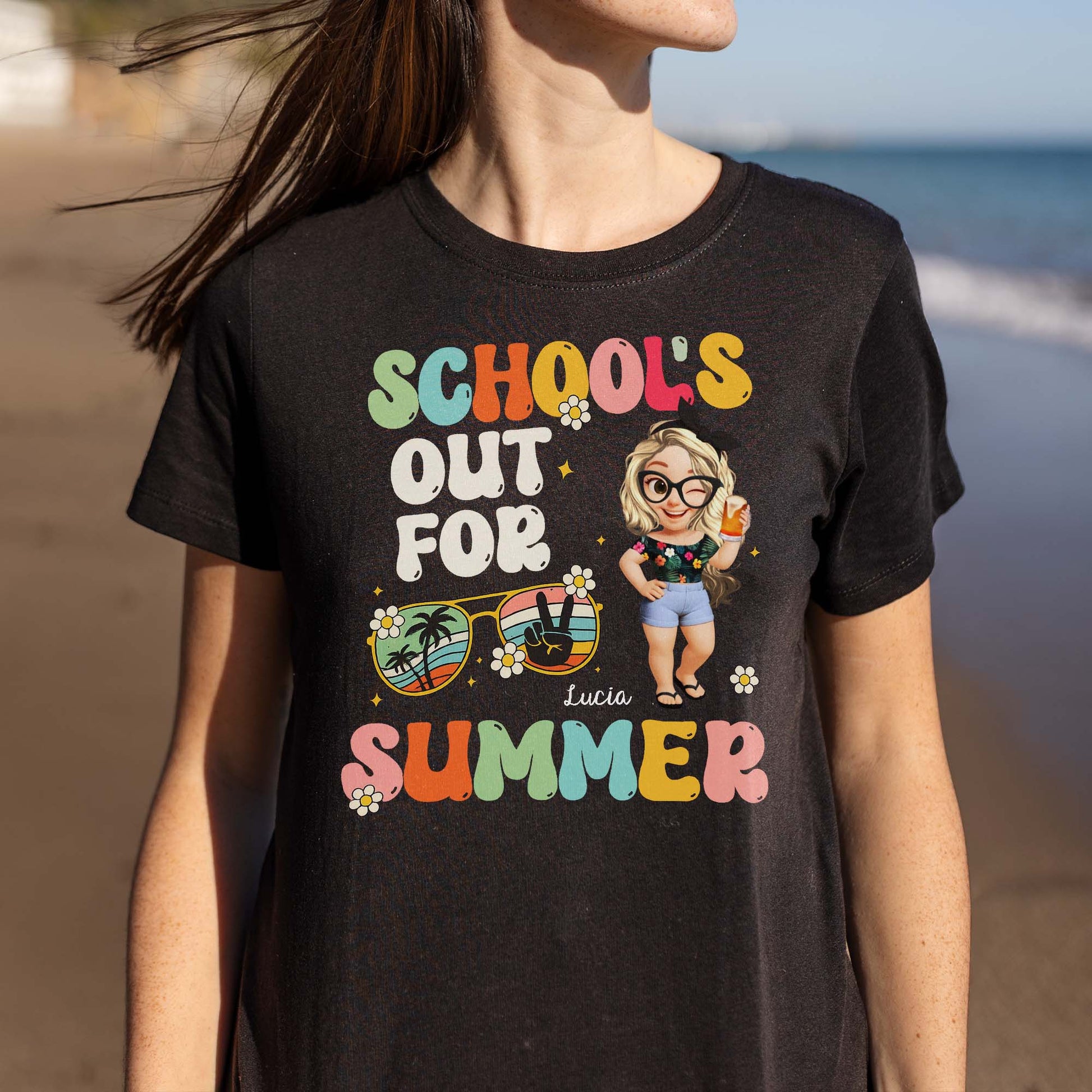 School's Out For Summer With Cartoon and Palm Trees