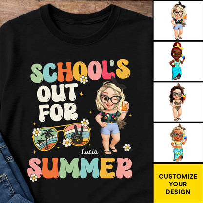 School's Out For Summer With Cartoon and Palm Trees