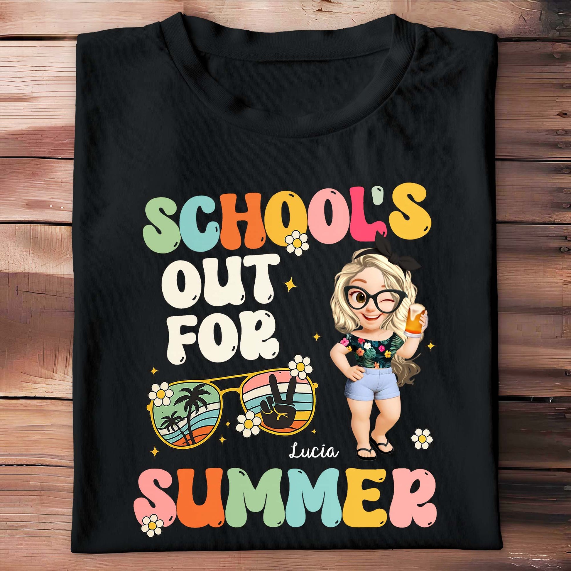 School's Out For Summer With Cartoon and Palm Trees