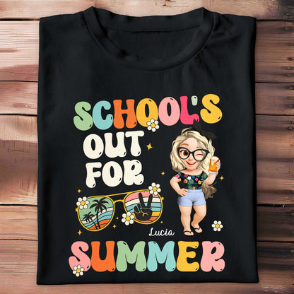 School's Out For Summer With Cartoon and Palm Trees