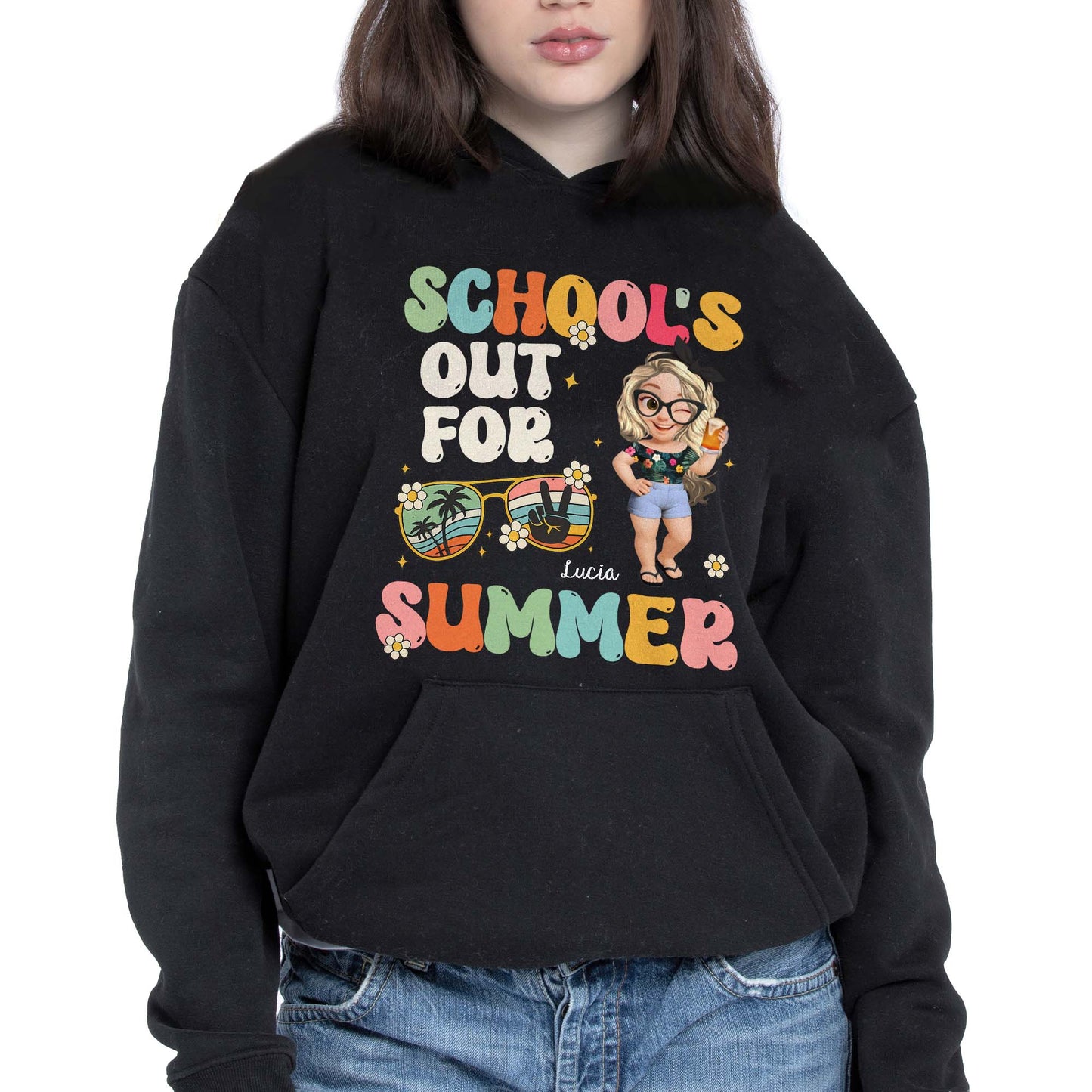 School's Out For Summer With Cartoon and Palm Trees