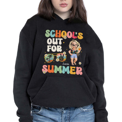 School's Out For Summer With Cartoon and Palm Trees