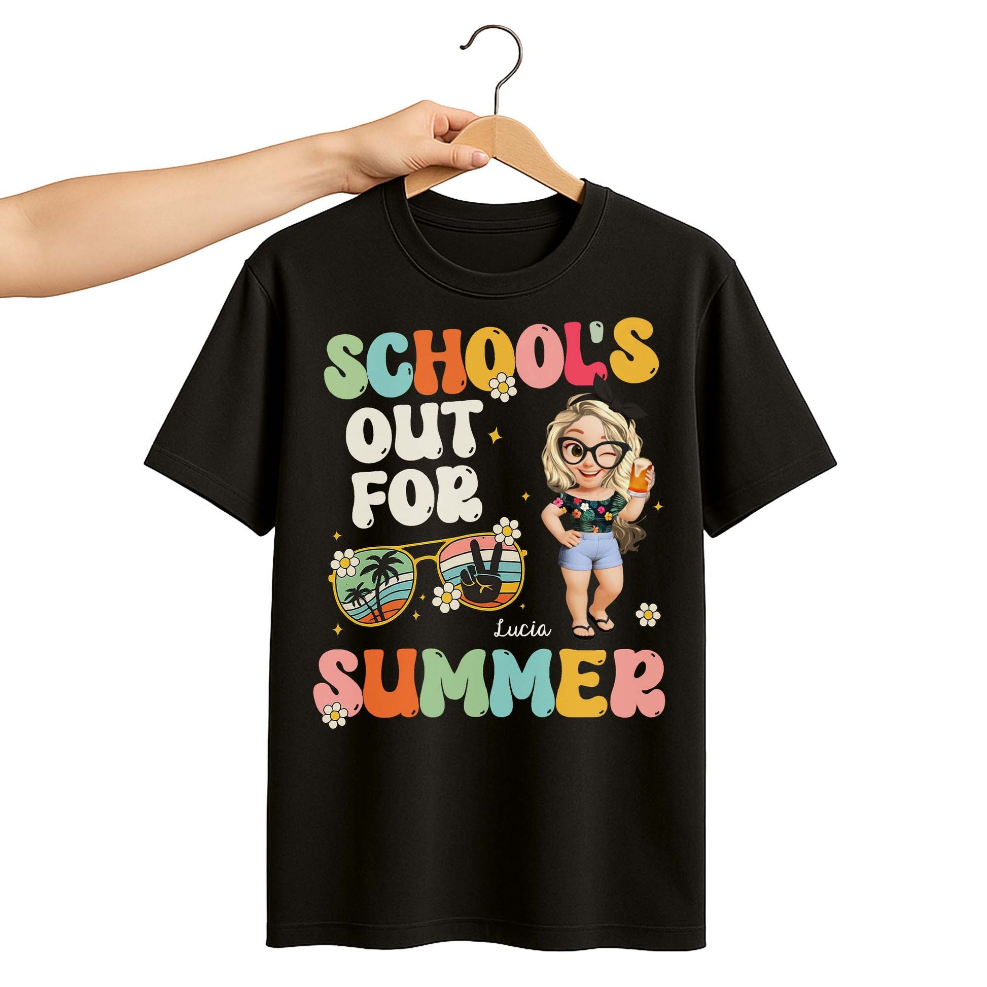 School's Out For Summer With Cartoon and Palm Trees