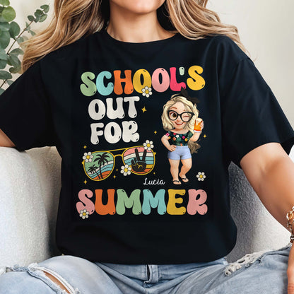School's Out For Summer With Cartoon and Palm Trees