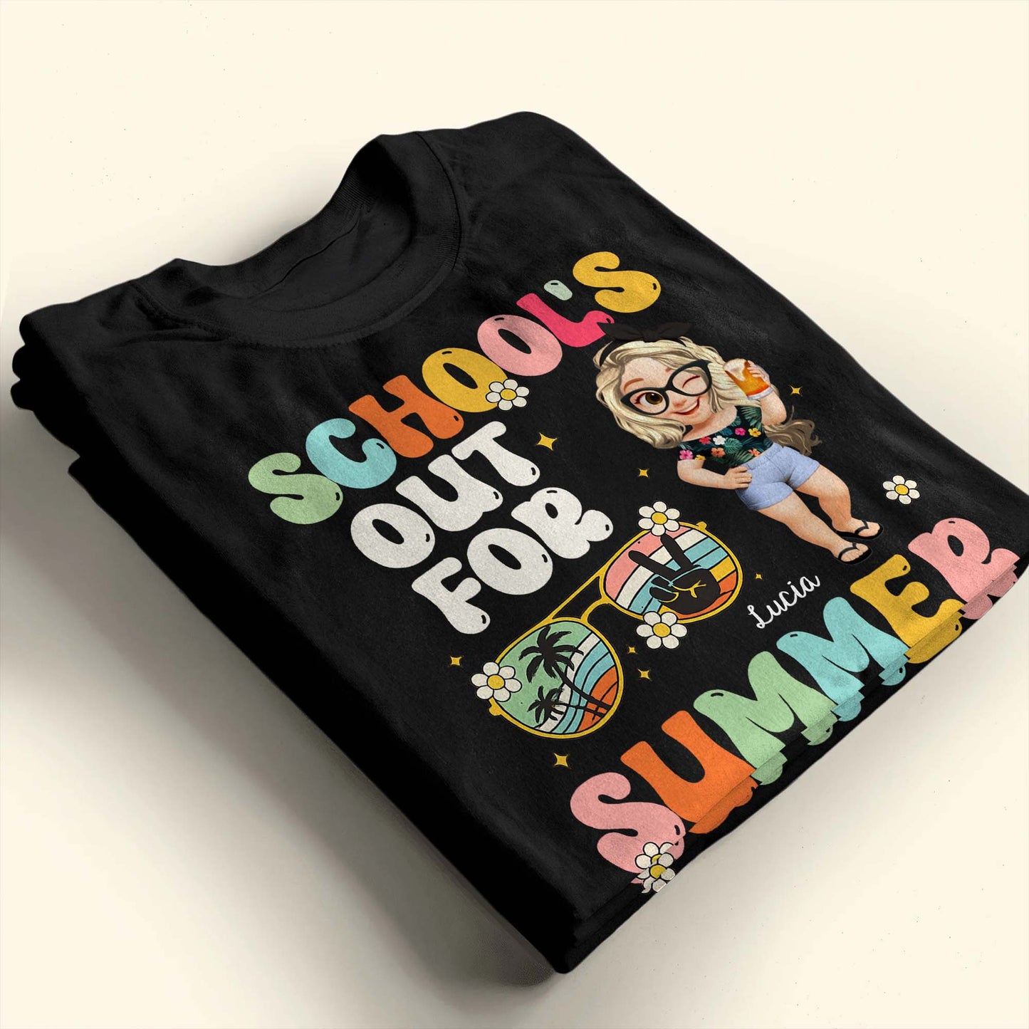 School's Out For Summer With Cartoon and Palm Trees