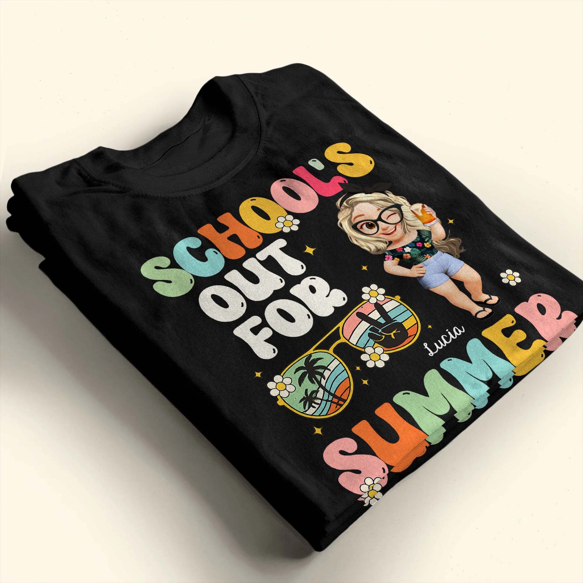 School's Out For Summer With Cartoon and Palm Trees