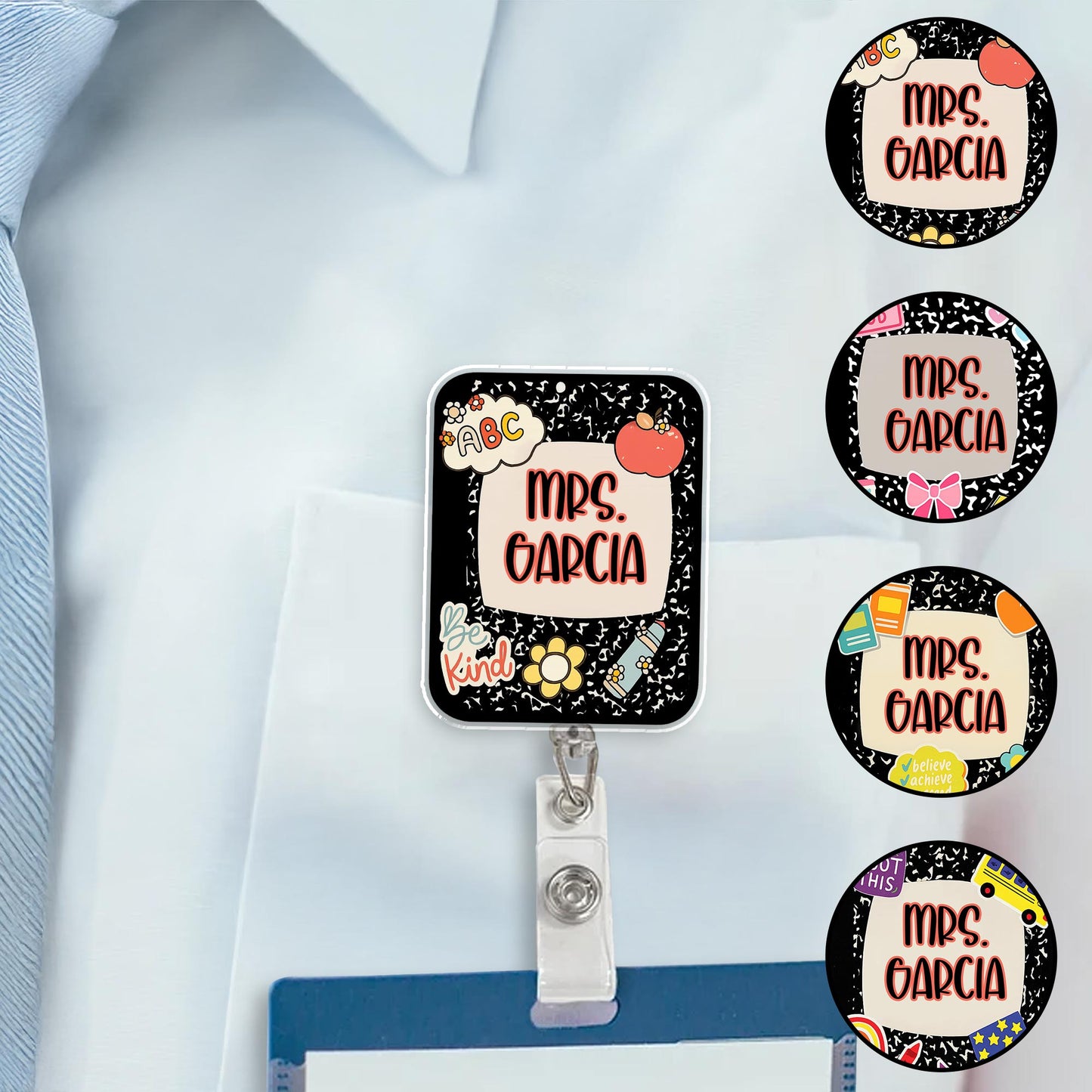 Personalízalo con tu mensaje especial decorado con corazones y flores - Porta credencial acrílico personalizado - TEACH012_AREEL