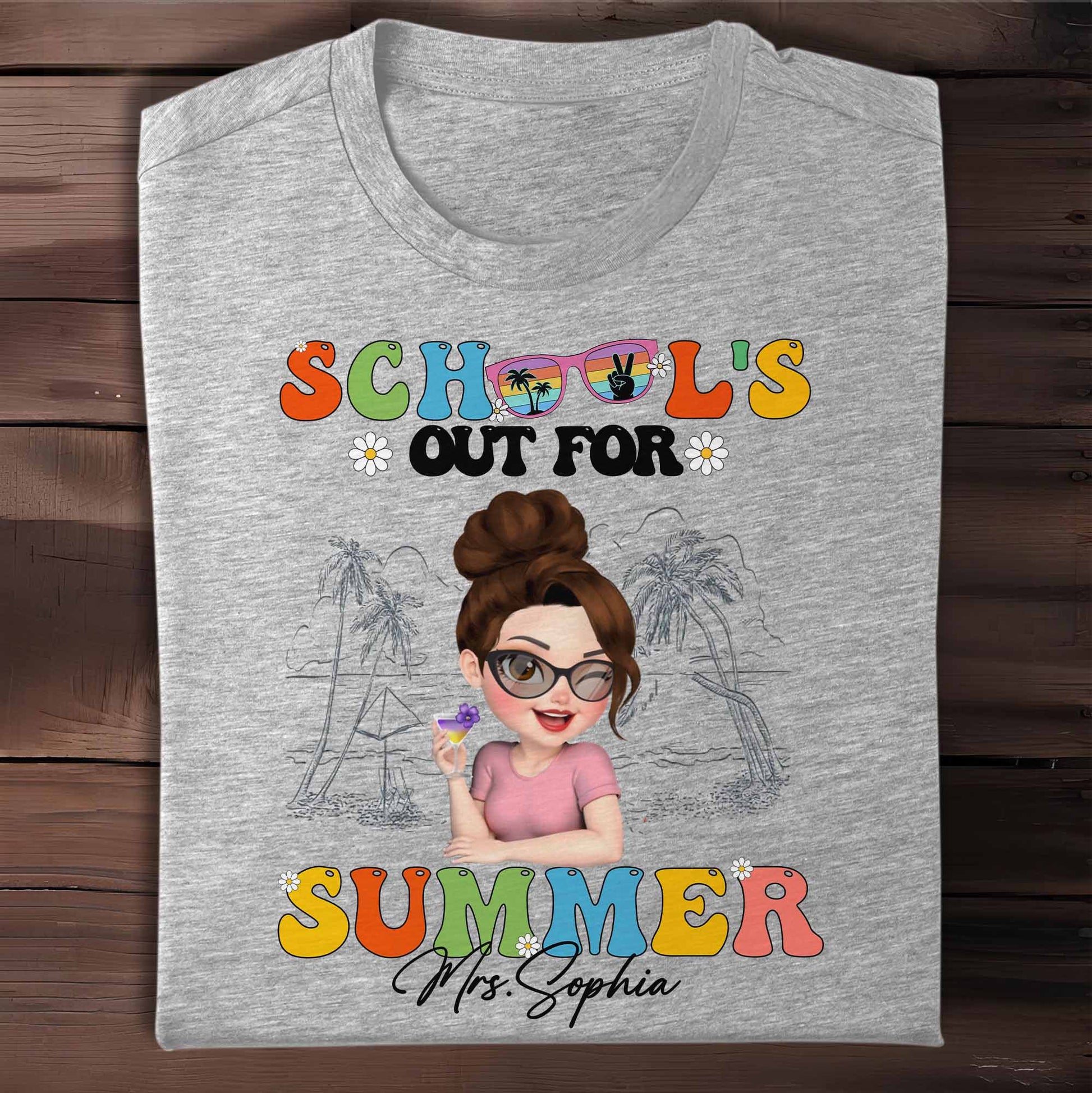School's Out For Summer With Palm Trees And Sunglasses