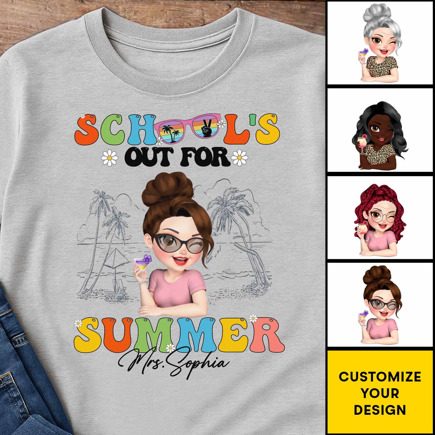 School's Out For Summer With Palm Trees And Sunglasses