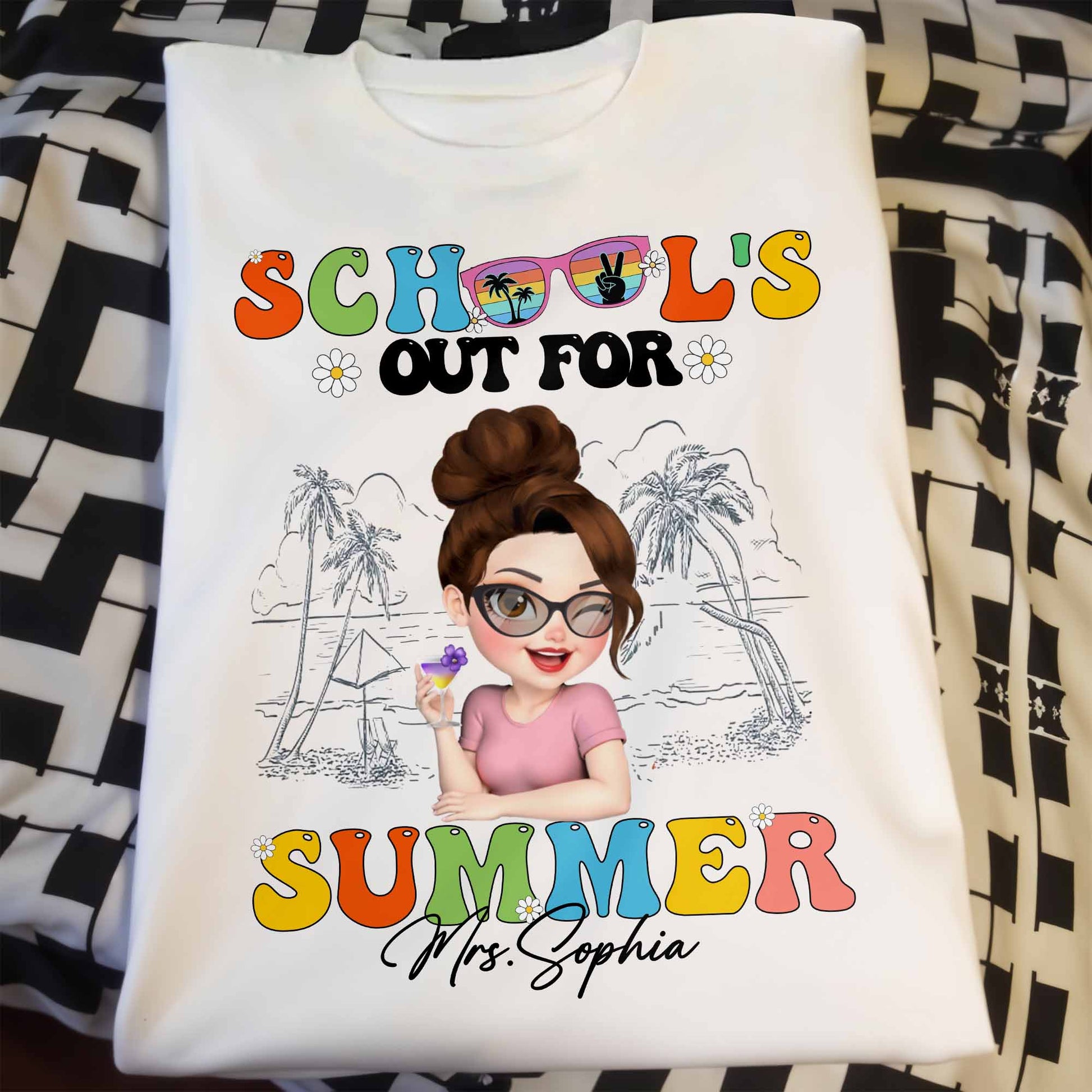 School's Out For Summer With Palm Trees And Sunglasses