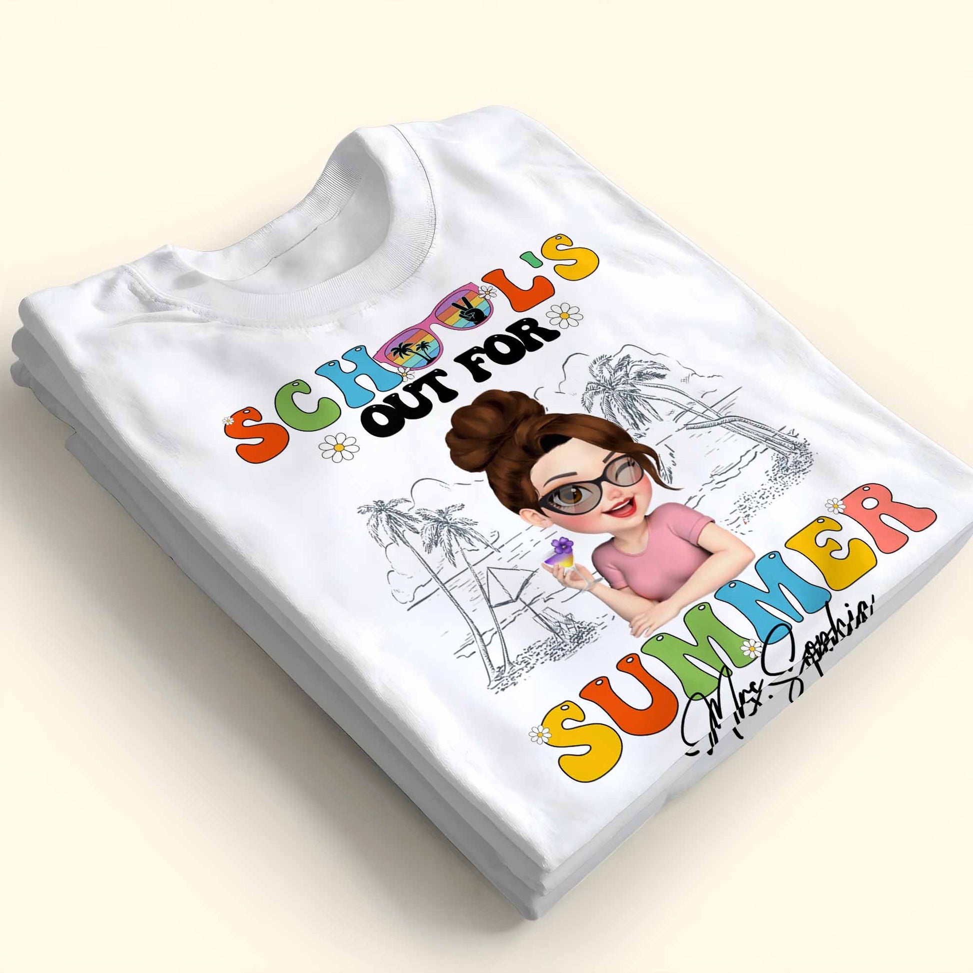 School's Out For Summer With Palm Trees And Sunglasses