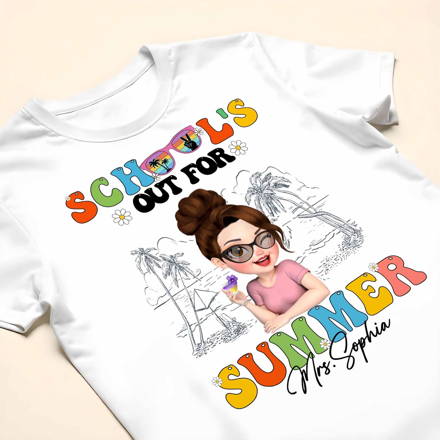 School's Out For Summer With Palm Trees And Sunglasses