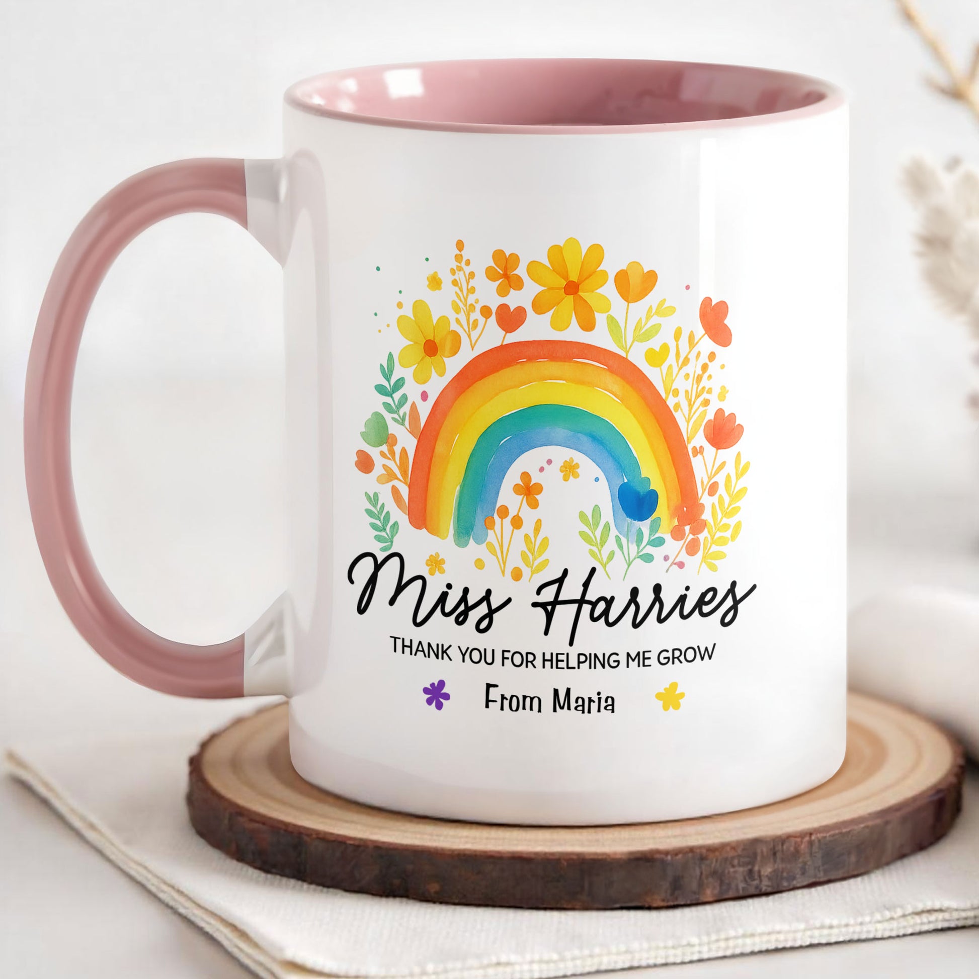 Thank You For Helping Me Grow Rainbow And Flowers Design