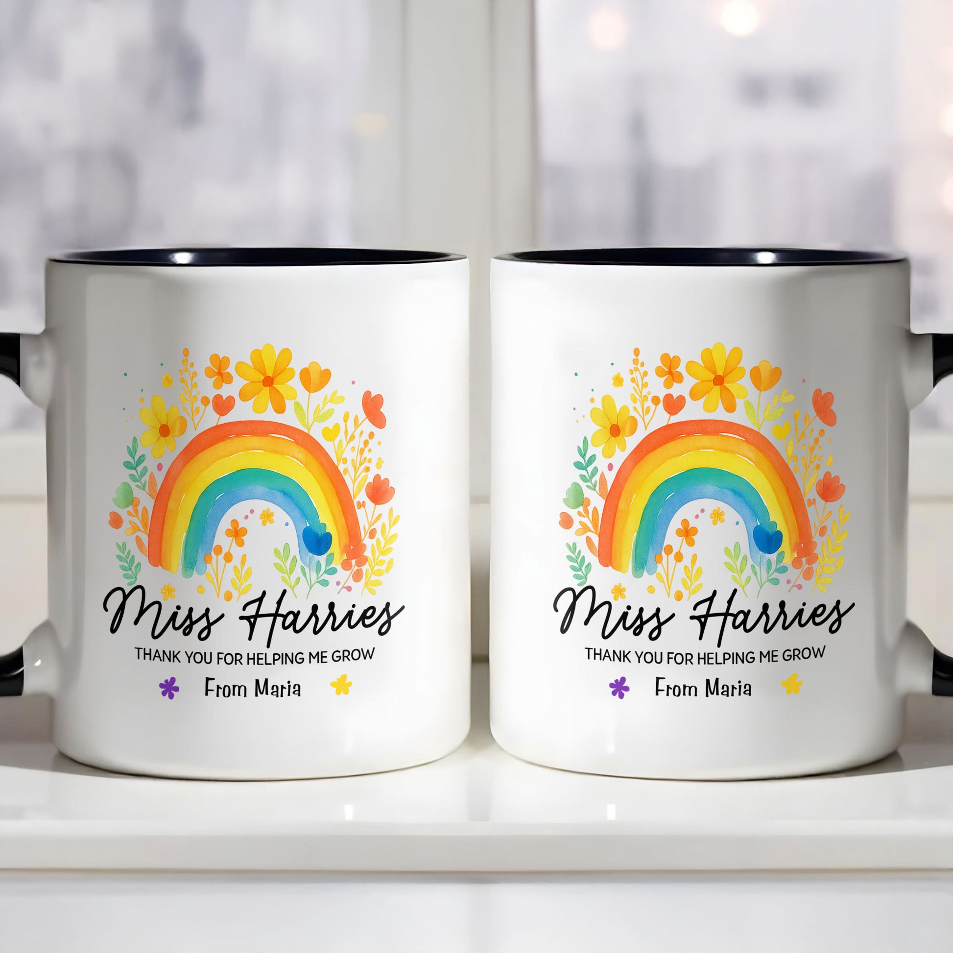 Thank You For Helping Me Grow Rainbow And Flowers Design