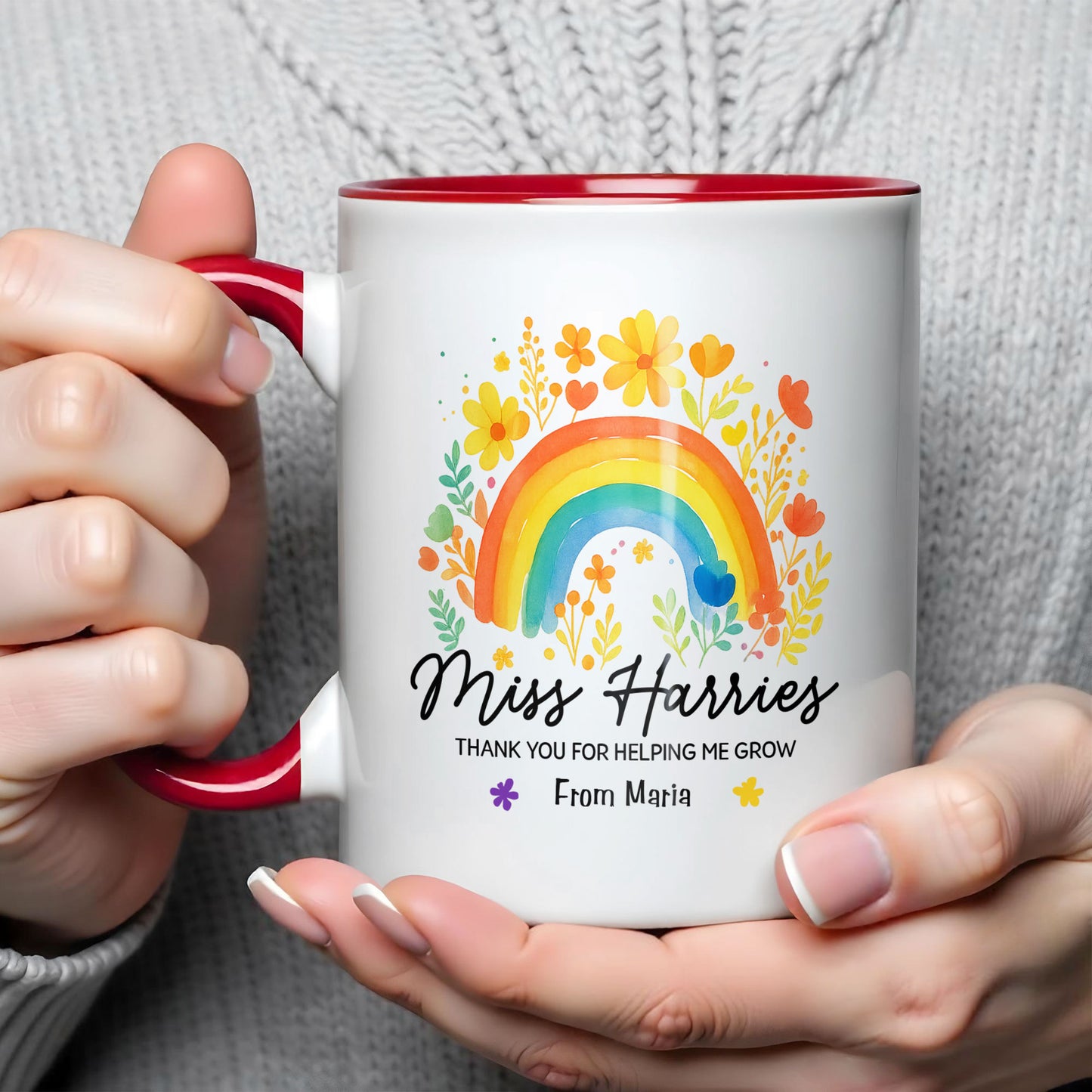 Thank You For Helping Me Grow Rainbow And Flowers Design