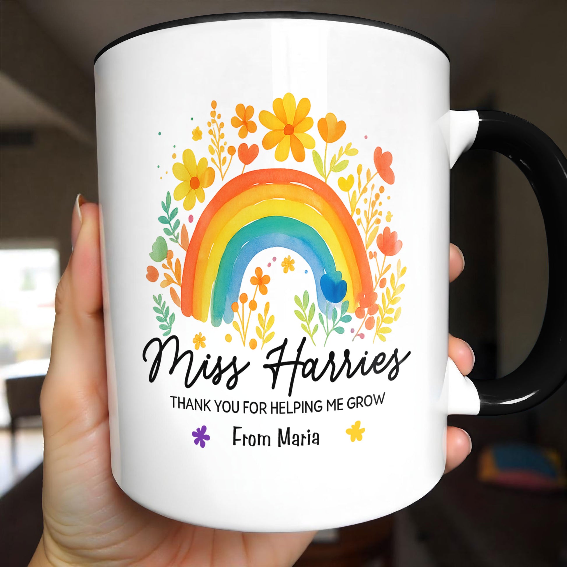 Thank You For Helping Me Grow Rainbow And Flowers Design