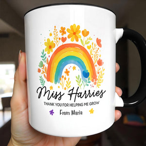 Thank You For Helping Me Grow Rainbow And Flowers Design