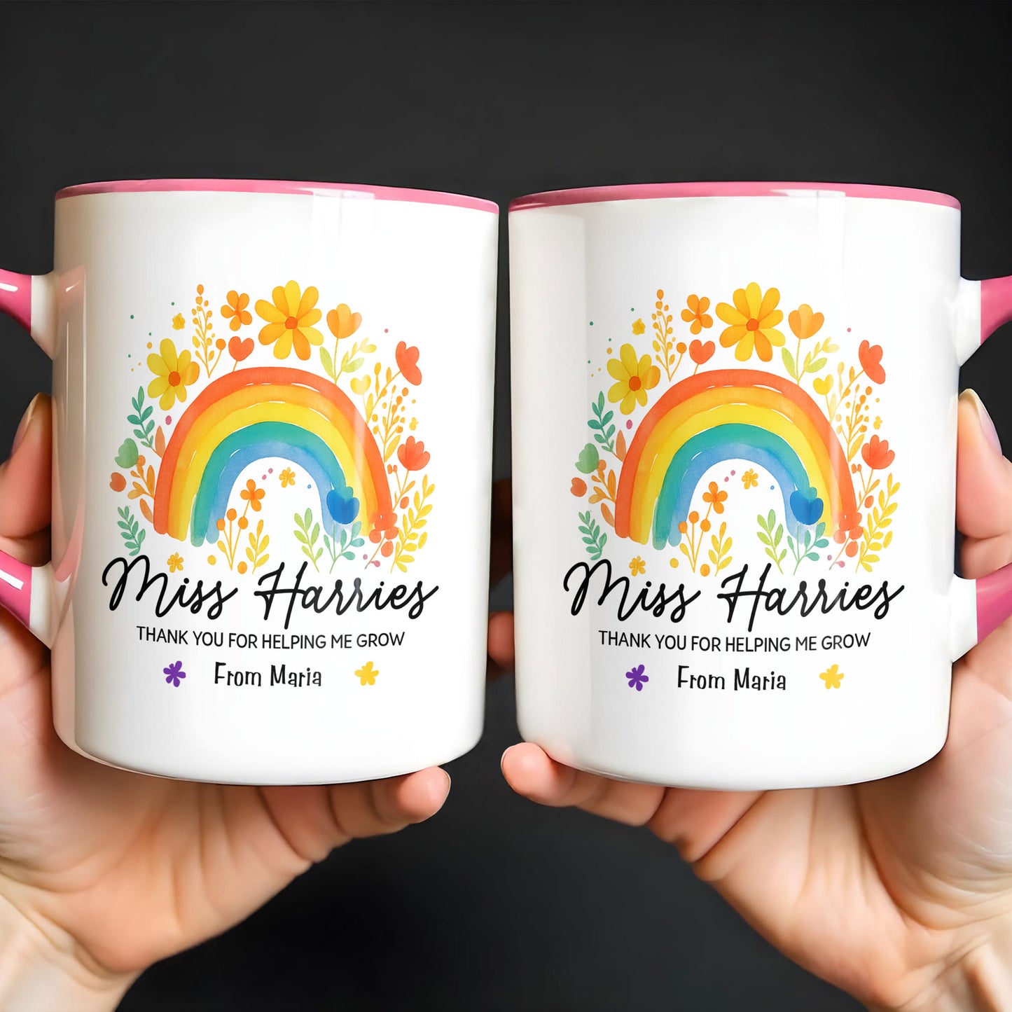 Thank You For Helping Me Grow Rainbow And Flowers Design