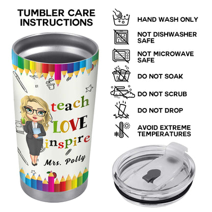 Teach Love Inspire, Custom Teacher Tumbler