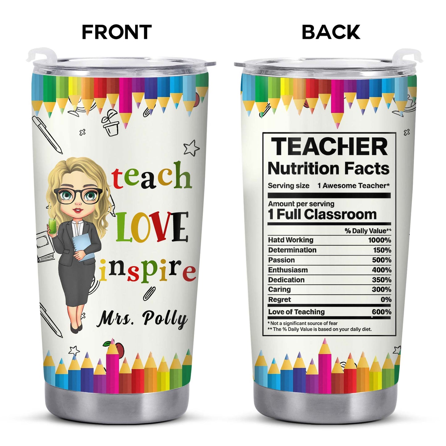 Teach Love Inspire, Custom Teacher Tumbler
