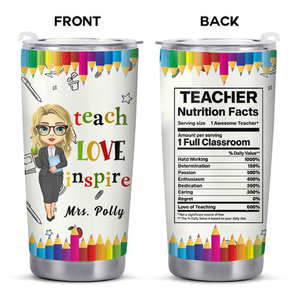 Teach Love Inspire, Custom Teacher Tumbler