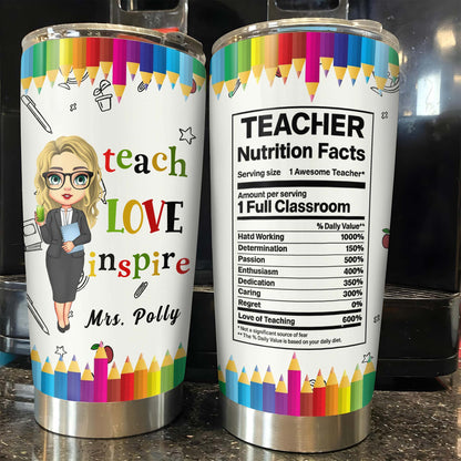 Teach Love Inspire, Custom Teacher Tumbler