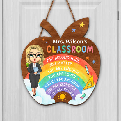 You Belong Here, Apple And Rainbow Teacher Sign