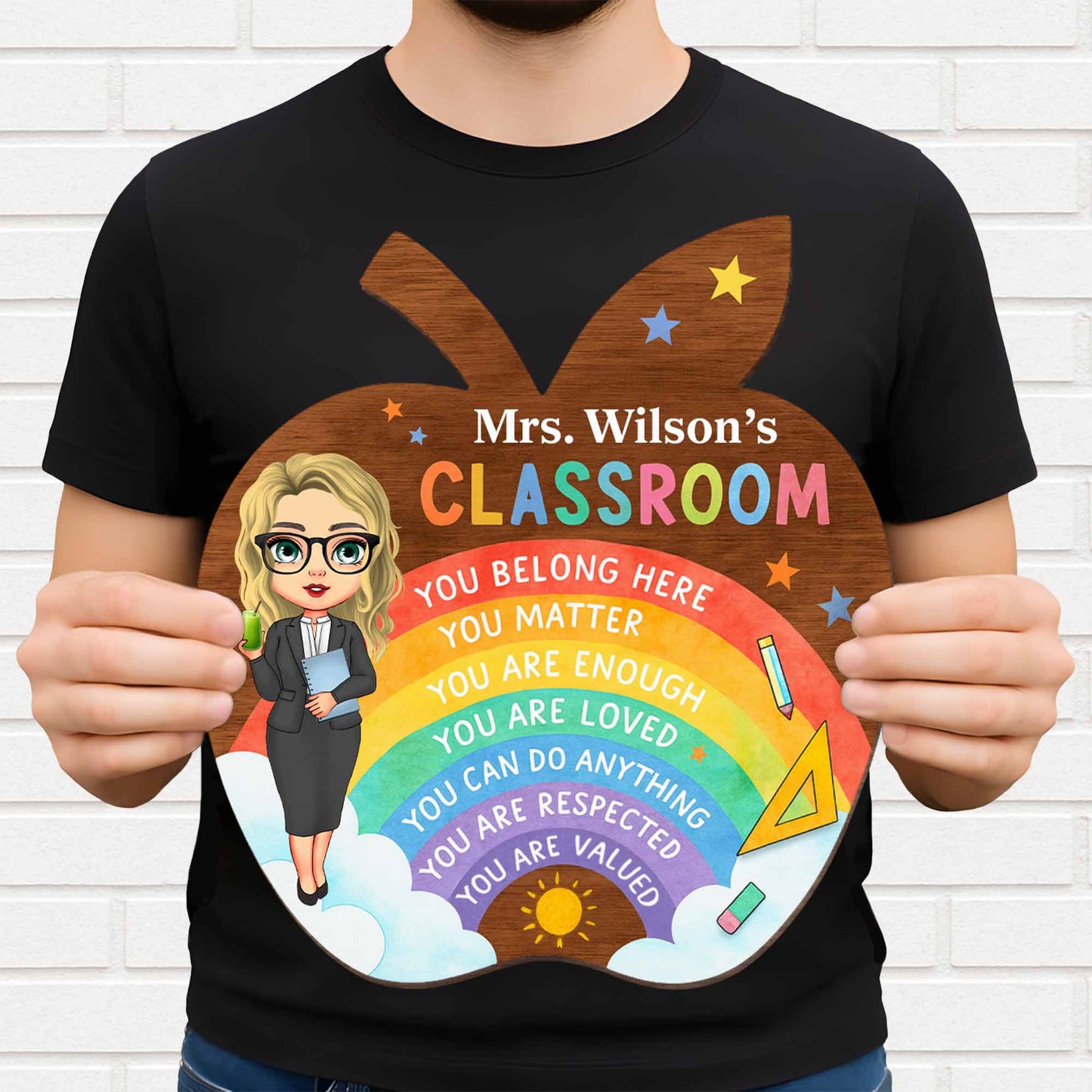 You Belong Here, Apple And Rainbow Teacher Sign