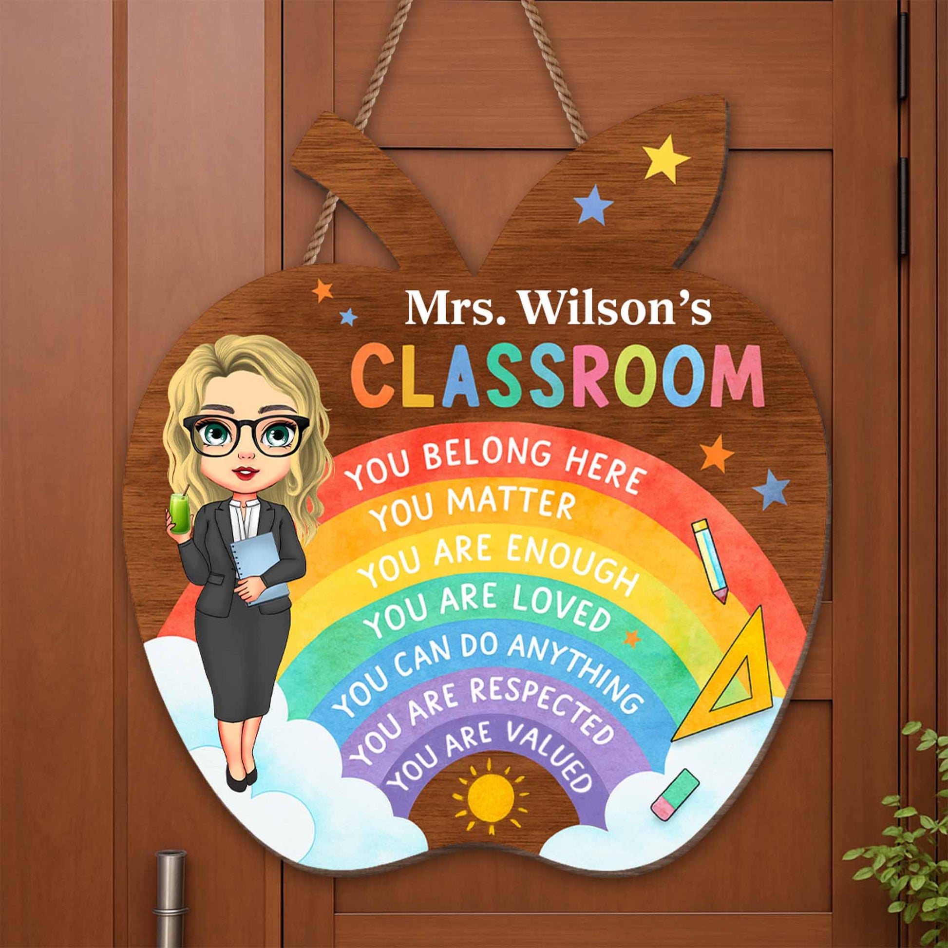 You Belong Here, Apple And Rainbow Teacher Sign