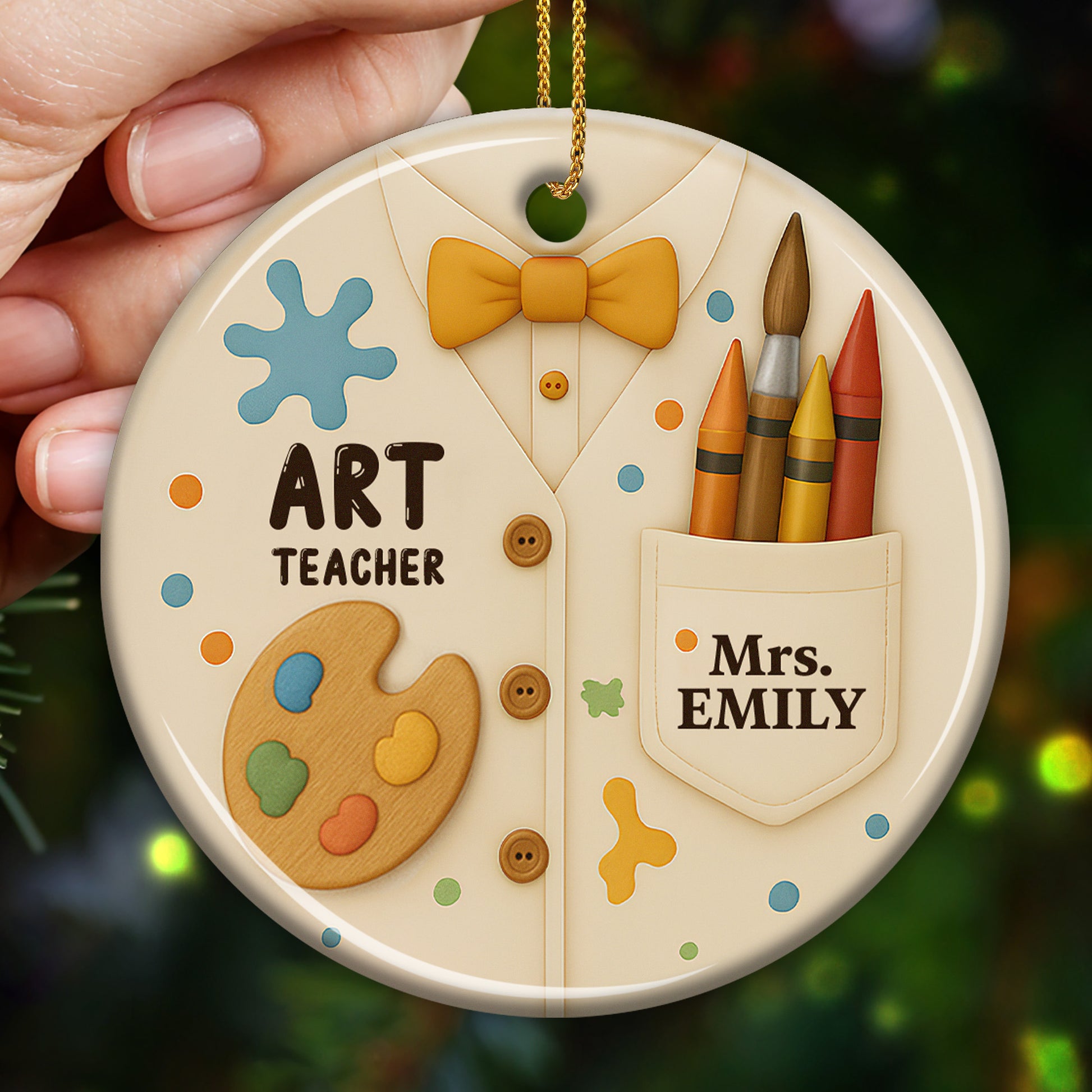 Art Teacher Ornament With Paint Palette And Crayons