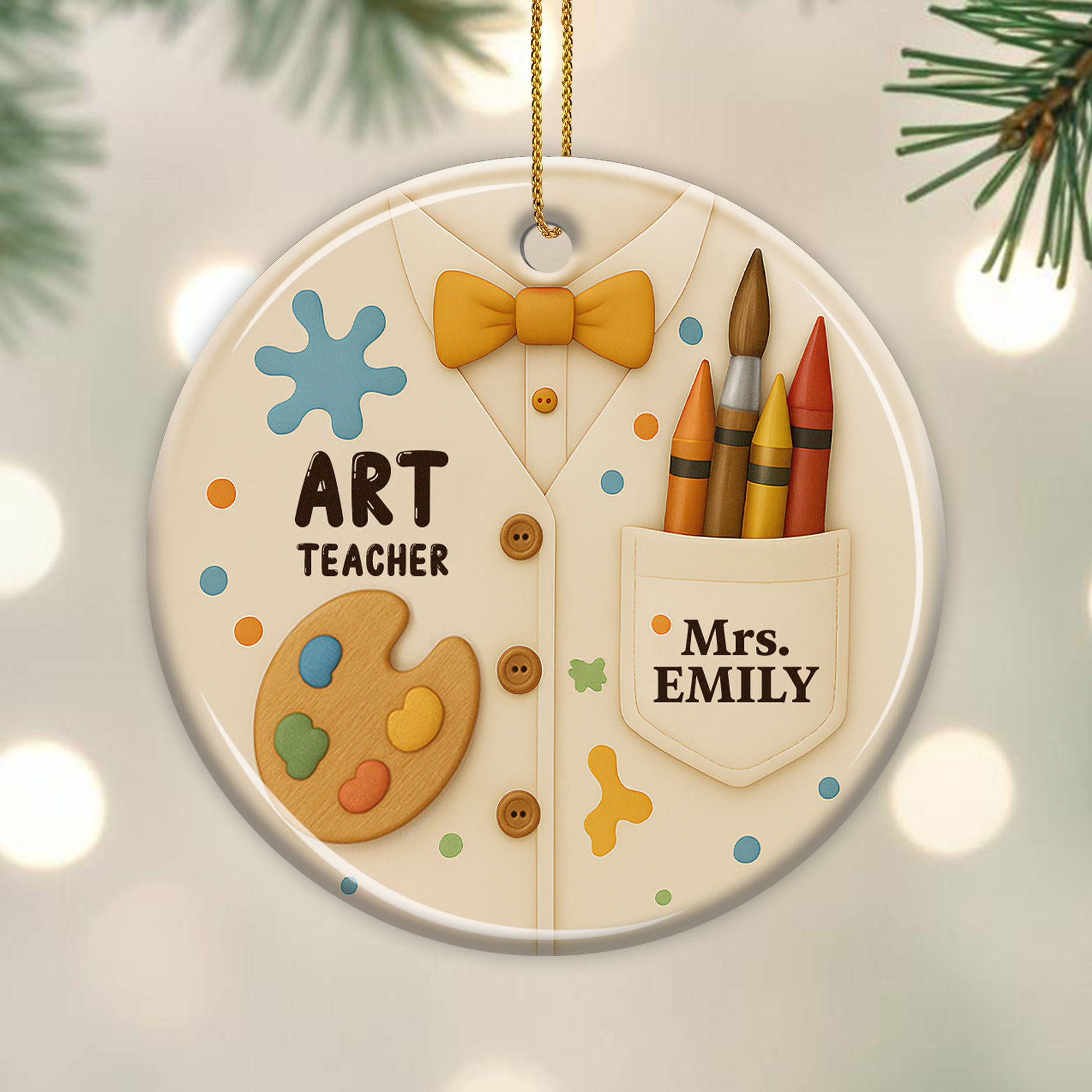 Art Teacher Ornament With Paint Palette And Crayons
